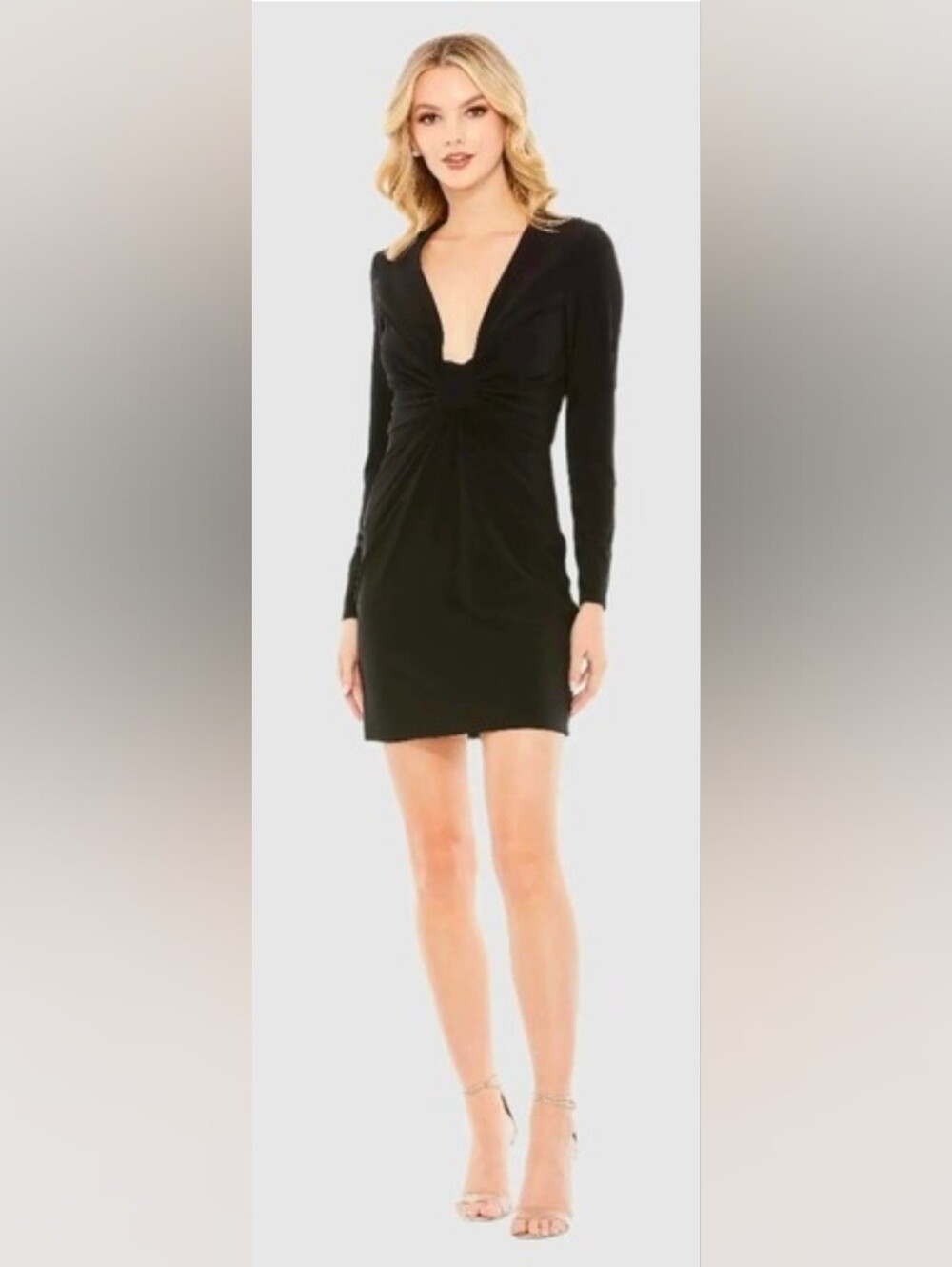 Mac Duggal NWT Black Long Sleeve V-Neckline Mini Cocktail Dress Size 0 #27041